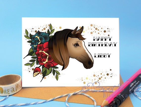 Carte D'anniversaire Cheval Personnalisée, Tout âge/relation/nom, Carte De Voeux Pour Bébé Fille/fille/petite-fille/soeur/nièce, 6 X 6 Po. - France