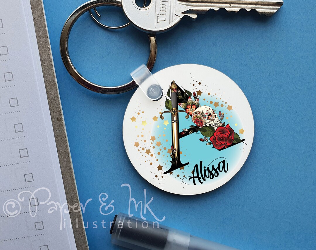 Gothic Floral Initial Keyring, Personalized Letter Keychain - Etsy