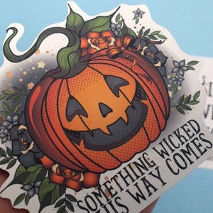 Halloween-sticker, er komt iets slechts op deze manier, pompoensticker, pompoenlaptopsticker, herfststickers, stickerpakket, grappige sticker