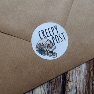 Creepy post stickers, 37mm stickers, postal stickers, cute stickers, fun stickers, mailing stickers, packaging, creepy stationary, skulls