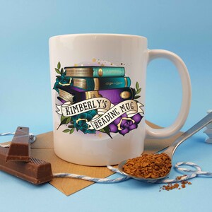 Personalised mug, reading mug, mug for reader, reader gift, reading gift, loves to read, friend gift, reading themed gift, mug for her image 6