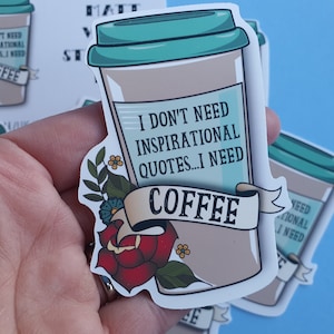 Adesivo in vinile divertente con scritta "Coffee", regalo per gli amanti del caffè, decalcomania per laptop