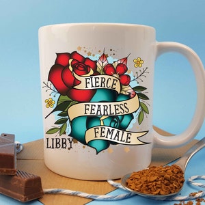Personalisierte Kaffeetasse für heftige furchtlose Freundin starke Frau Geschenkidee Geburtstag oder Weihnachten