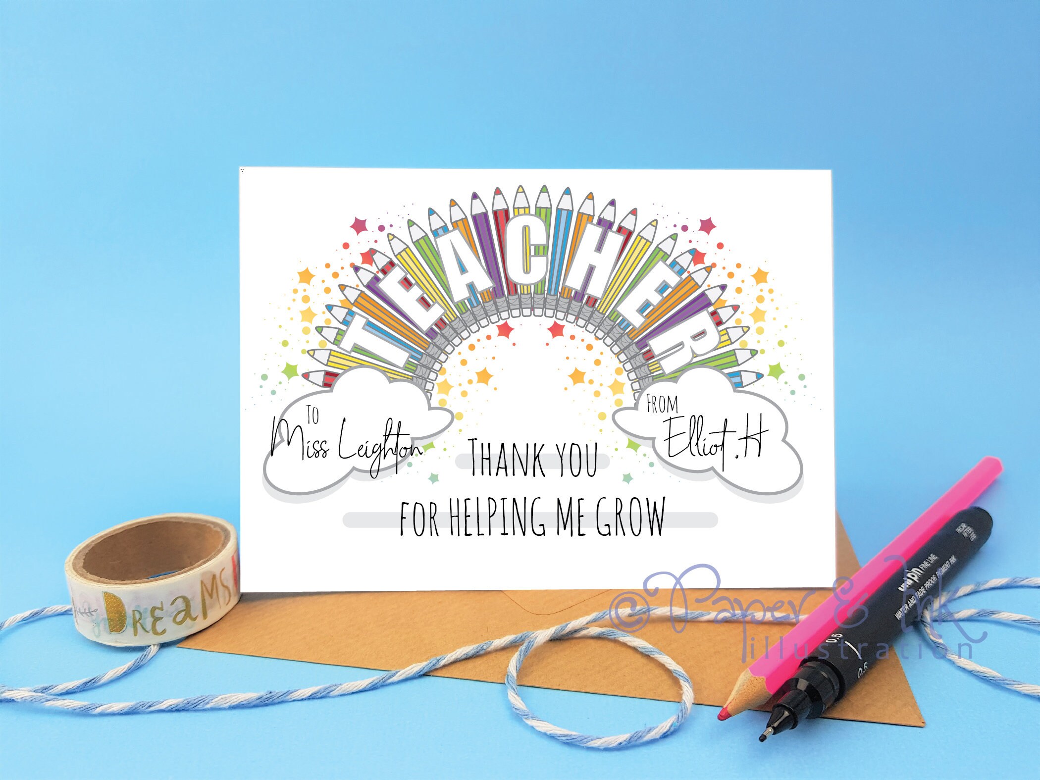 Personalized Rainbow Teacher Thank You Card, End of Year Gift - Etsy