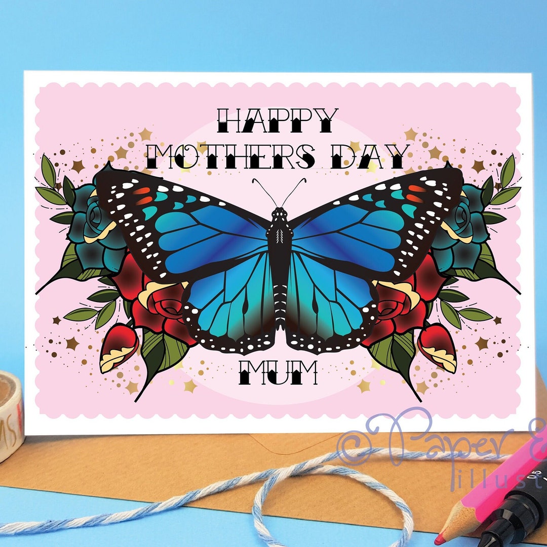Mothers Day Card With Beautiful Blue Butterfly a Pretty Card Mom on ...