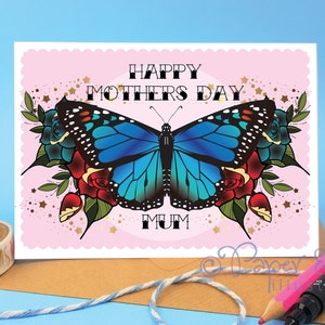 carte de fête des mères avec un beau papillon bleu une jolie carte de maman pour la fête des mères