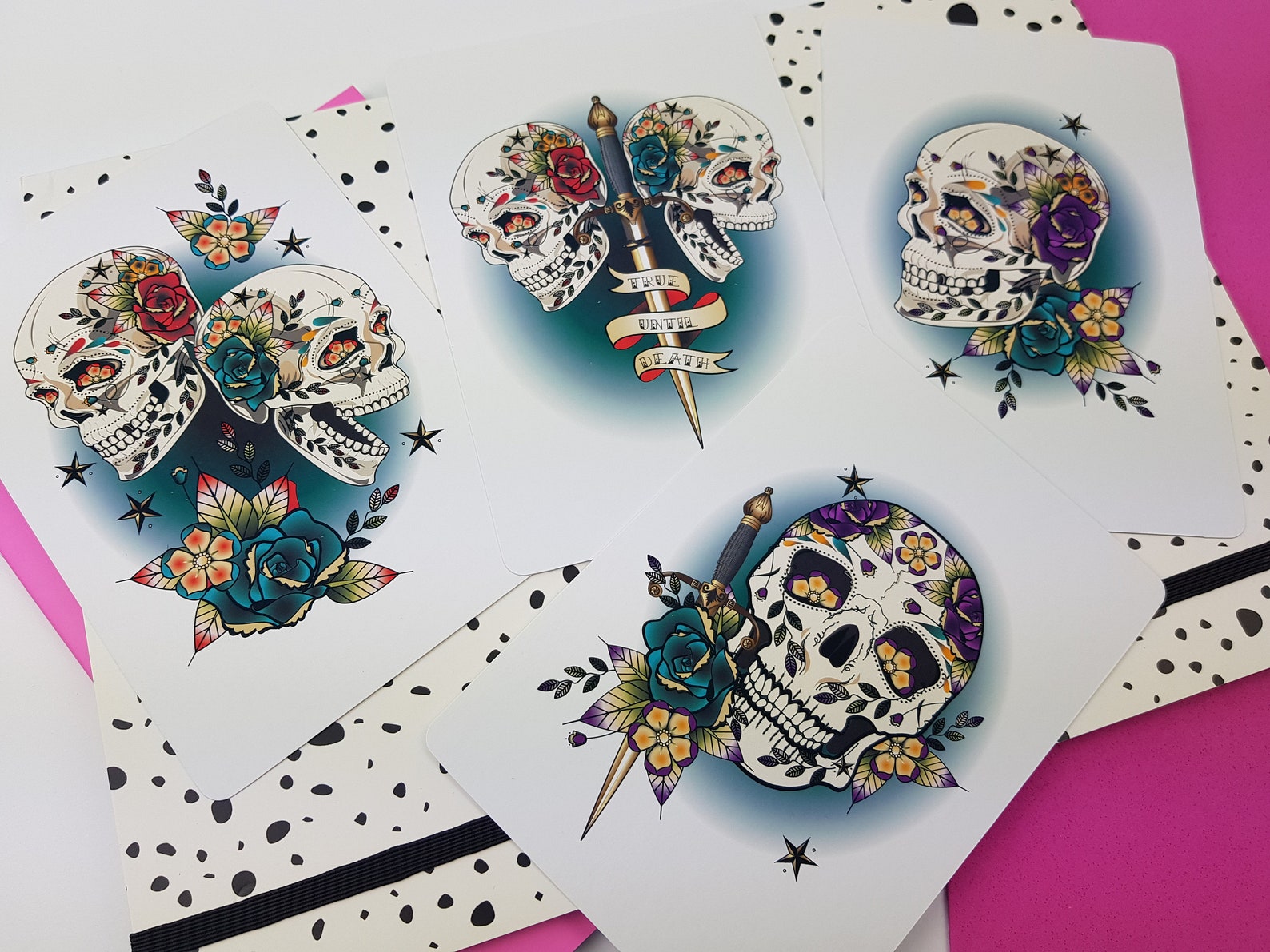 Skull Postcards, Skull Print, Sugar Skull Art Print, Set of Postcards ...