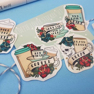 coffee addict, sticker set, coffee decals, but first coffee, coffee themed, gift idea, coffee lover, caffeine addict, coffee fiend
