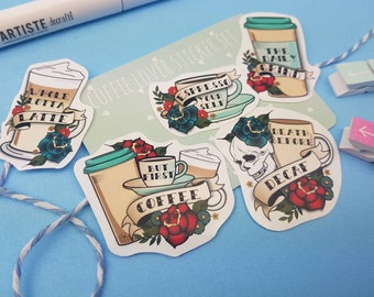 Juego de pegatinas para amantes del café, vinilos troquelados