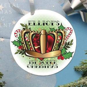 Personalised 1st sober Christmas tree ornament hanging decoration, sober queen christmas, sober King Christmas bauble