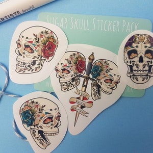 paquete de pegatinas con temática de calavera, conjunto de pegatinas, con calaveras, calavera de azúcar, conjunto de pegatinas, relleno de medias, pequeño regalo, conjunto de pegatinas de tatuajes