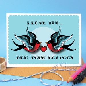 personalisiert ich liebe dich und deine Tattoos traditionelle Schwalbe Tattoo Design Valentinsgruß oder Geburtstagskarte