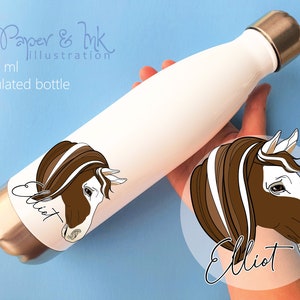personalised water bottle for school or work reusable flask with horse design equestrian gifts