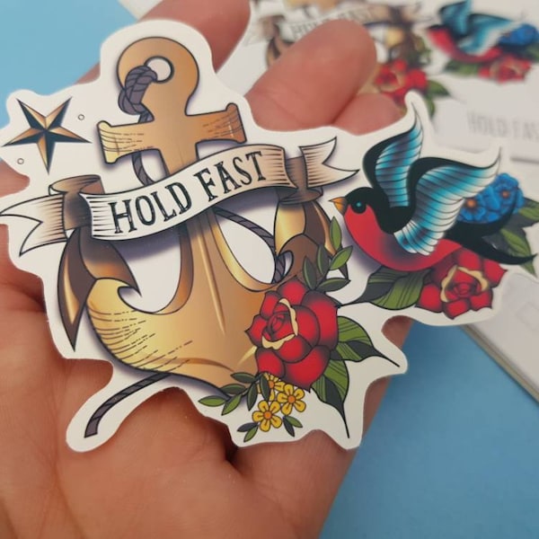 Hold fast sticker, tattoo anchor decal, tattoo decal, nautical sticker pack, single sticker, vinyl decal, glossy stickers, planner sticker