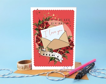 Personalized Love Note Card, Handmade Valentine's Day or Anniversary Card