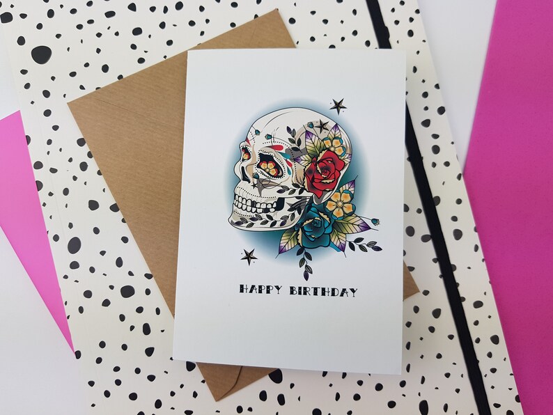 Sugar Skull Card Happy Birthday Card Skull Birthday Cards - Etsy UK