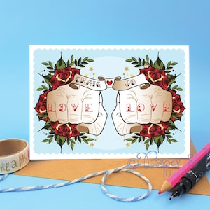 Tatuaje PERSONALIZADO diseño de puños de amor pareja alternativa aniversario de boda o tarjeta del día de San Valentín.