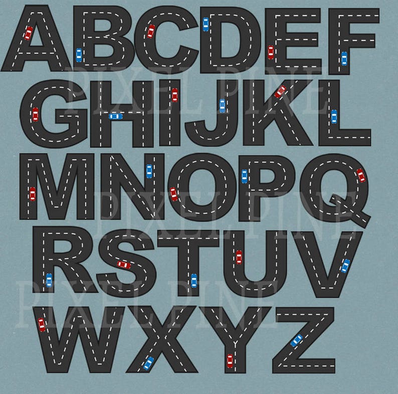 Road Alphabet  Clipart Road way Letters  Racing car  Clipart 