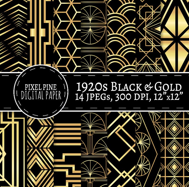 Art Deco Digital Paper Black and Gold 14 Jpgs Personal Etsy