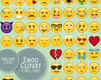 Emoji Clipart, Smiley Faces clipart 45 PNGs, Yellow Smileys Clipart Commercial Use, Emoji Collection Clipart, Clip art emojis, faces pngs