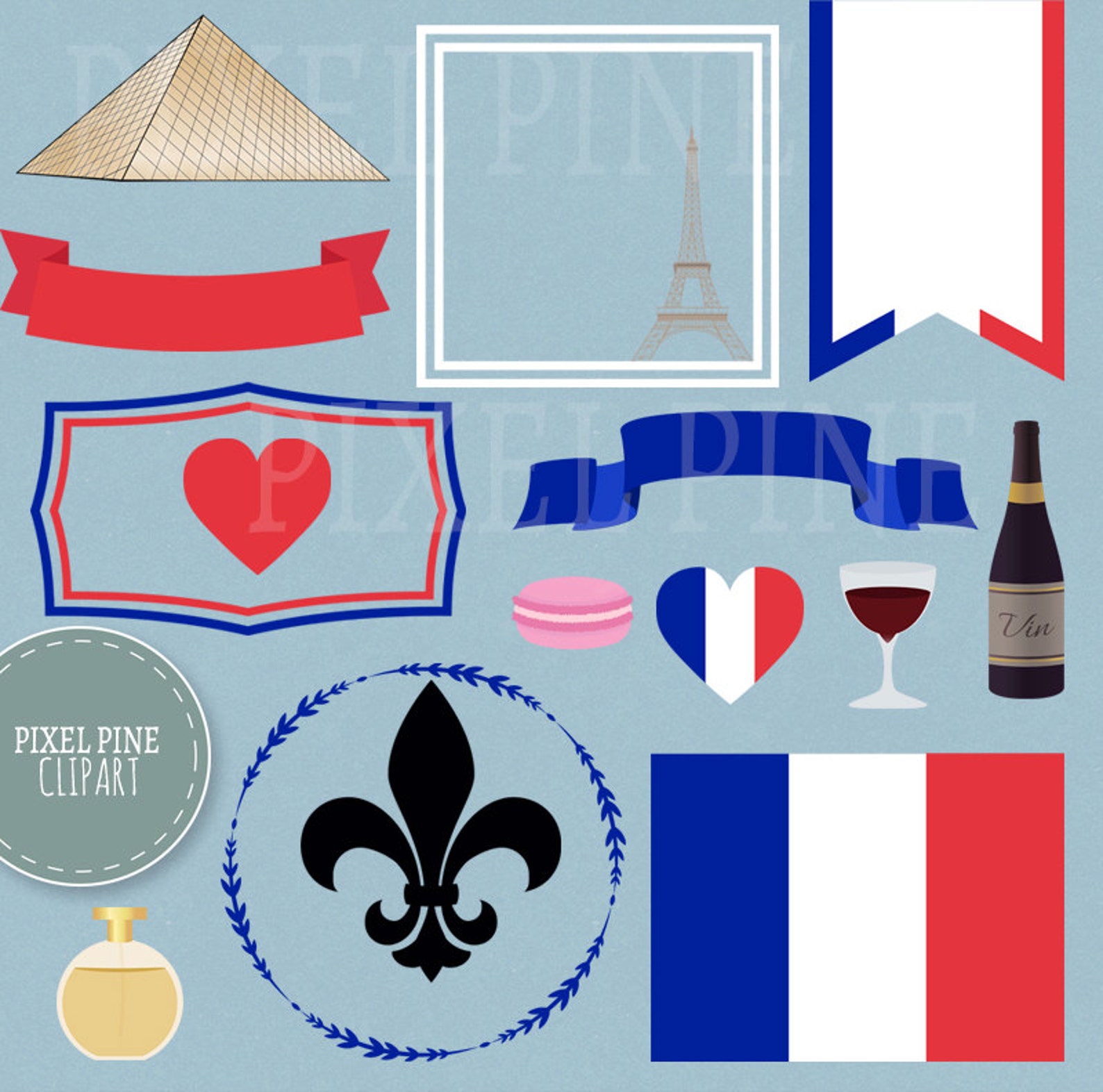 French Clipart Set 30 Pngs 5 France Digital Paper Jpgs - Etsy