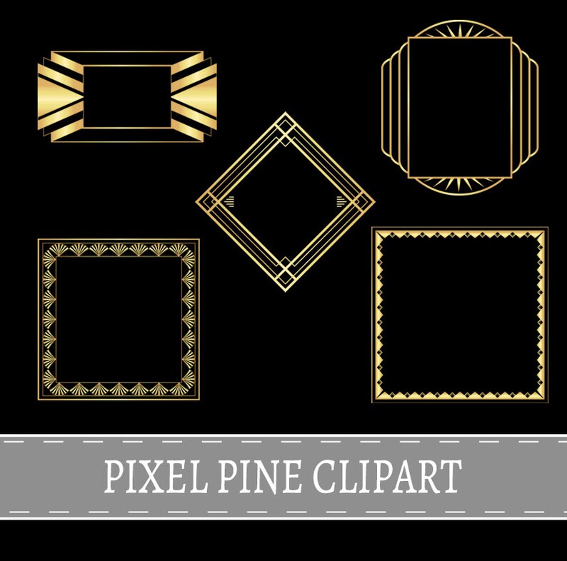 Art Deco Frames Black and Gold 10 Pngs Commercial Use Gold Etsy