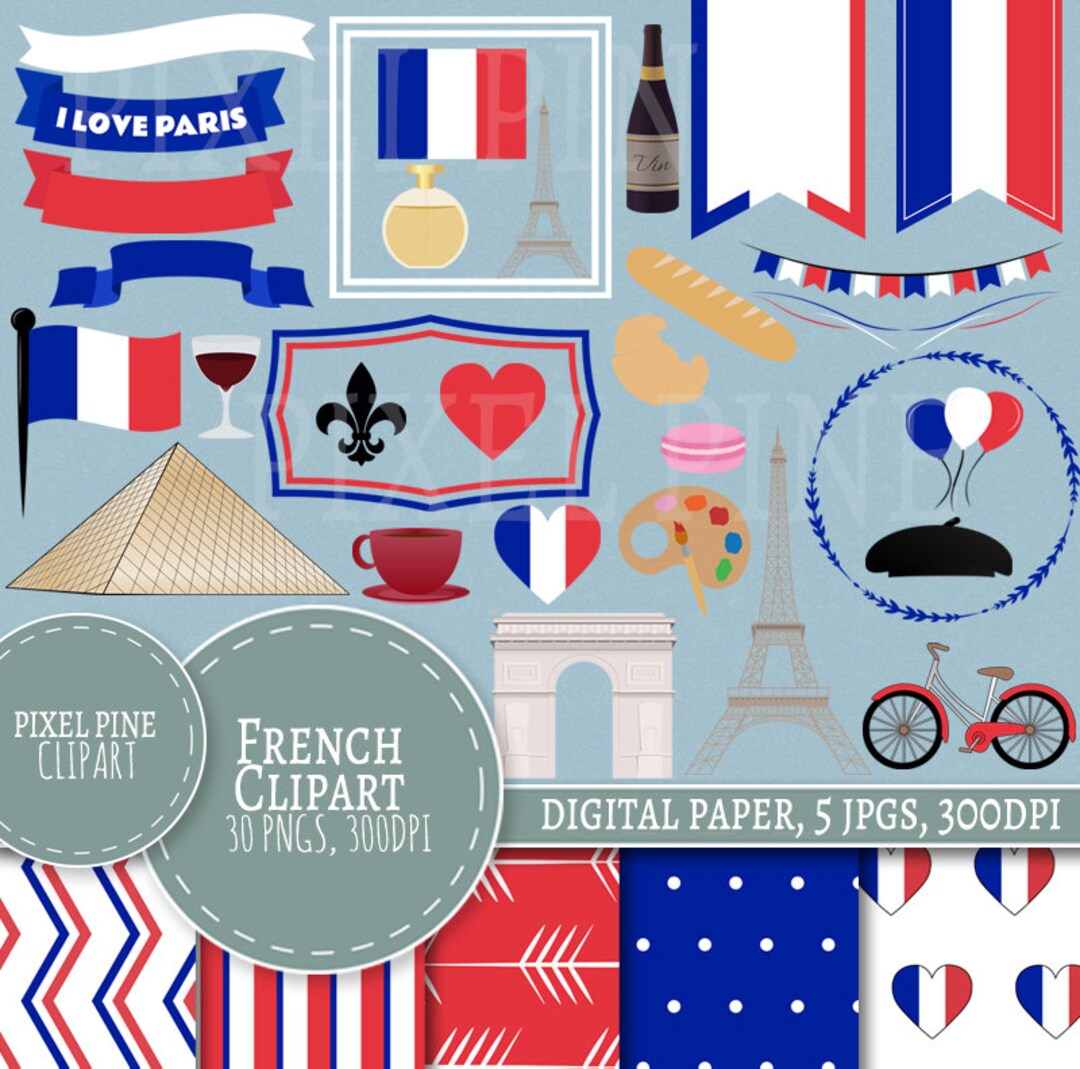 French Clipart Set 30 Pngs 5 France Digital Paper Jpgs - Etsy