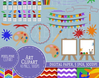 Art Clipart Set, 40 PNGs, 5 Art Digital Paper JPGs, Commercial Use, Art style Elements clipart, painting clip art set, paint brush clipart