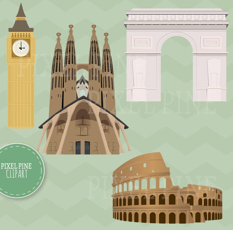 European Landmarks Clipart, 11 Pngs, Commercial Use, Famous Buildings