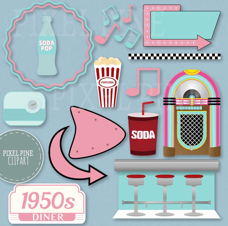 Fifties Diner Clipart Set 30 Pngs 5 1950s Diner Digital - Etsy UK
