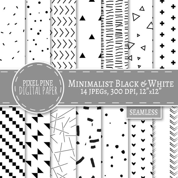 Minimalist Digital Paper, Minimalist Black and White paper, 14 JPGs, Commercial Use, scandinavian digital paper, diy minimalist paper