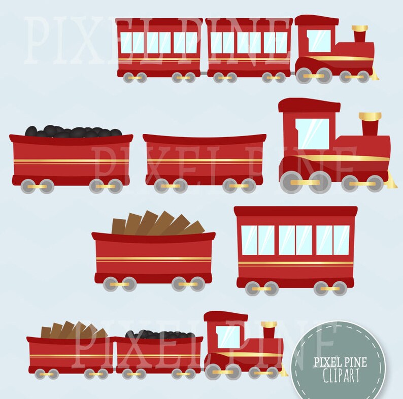 Train Clipart Set, 32 PNGs, 5 Train Digital Paper JPGs, Commercial Use, Train clip art, Train set clip art, train track clipart, trains png image 4