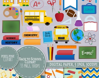 Back to School clipart, school subjects clipart, maths clip art, science pngs, school bus clipart set, COMMERCIAL and Personal use clipart