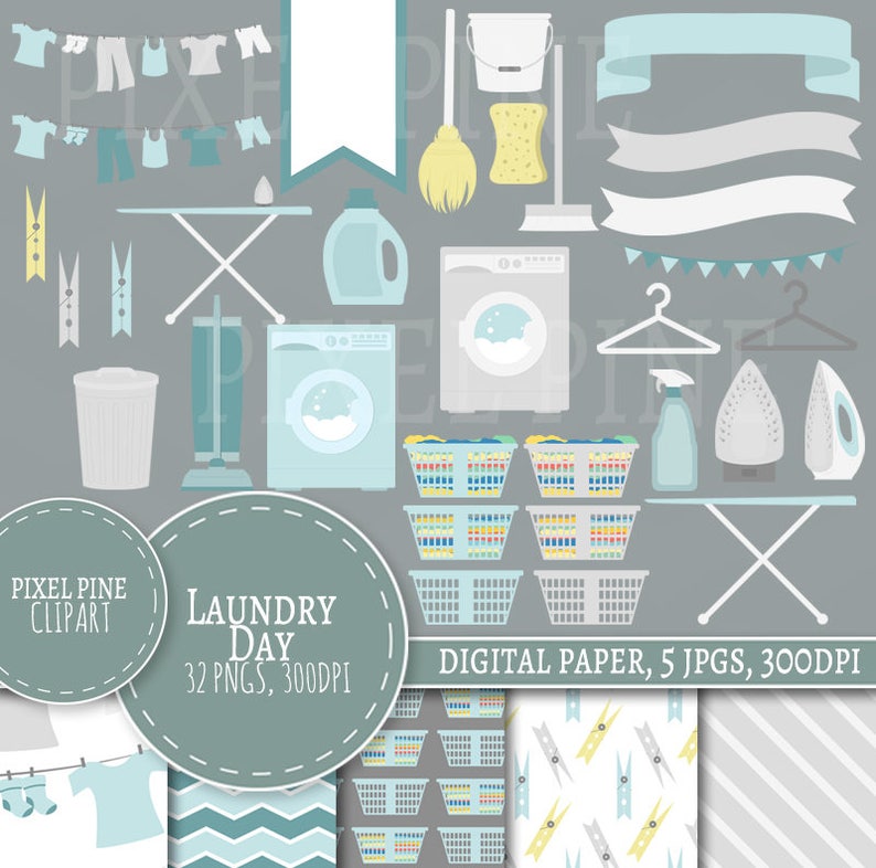 Laundry Day Clipart Set 32 Pngs 5 Laundry Digital Paper Etsy UK