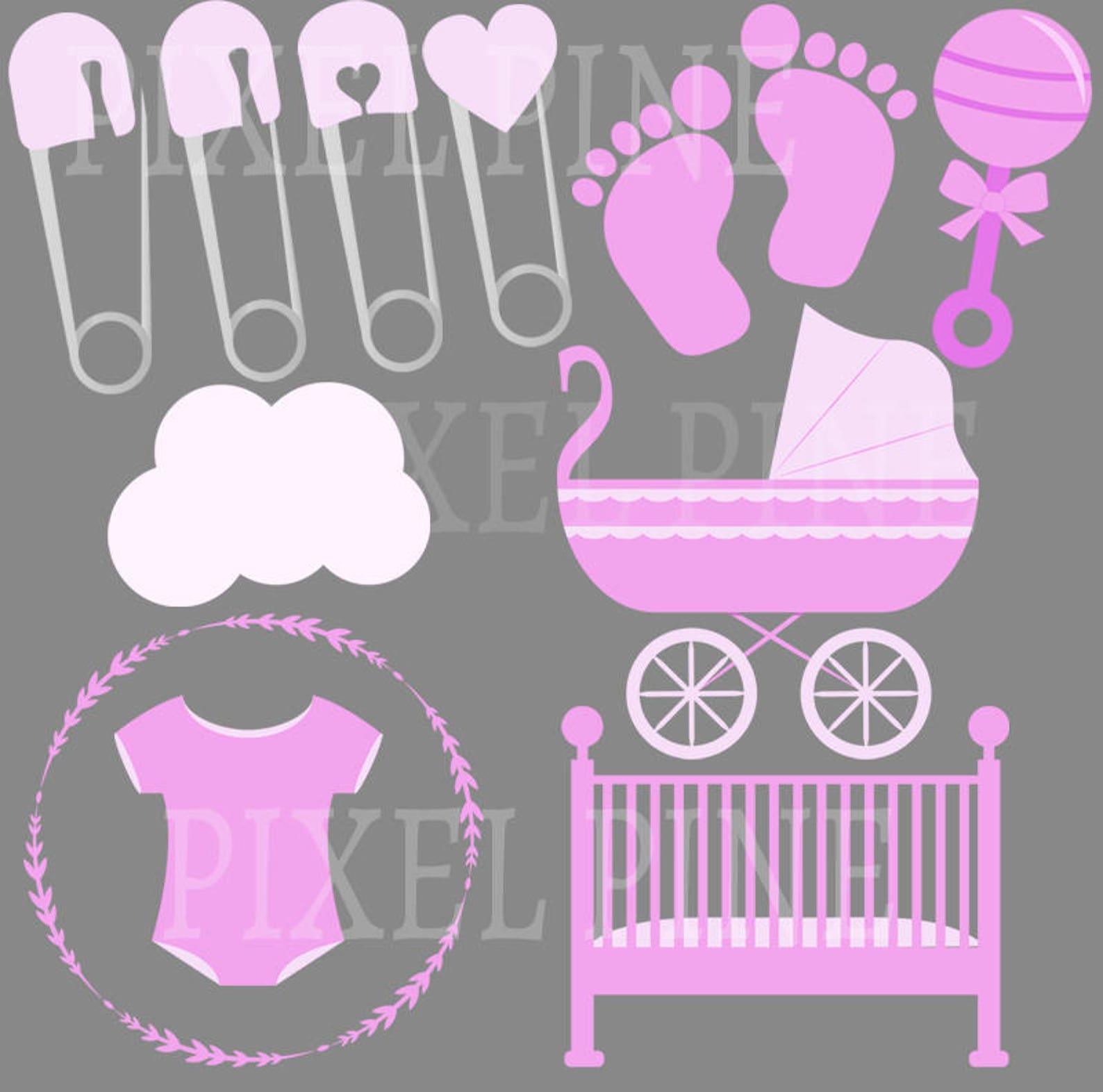 Baby Girl Clipart Set, 31 Pngs, 5 New Girl Digital Paper Jpgs