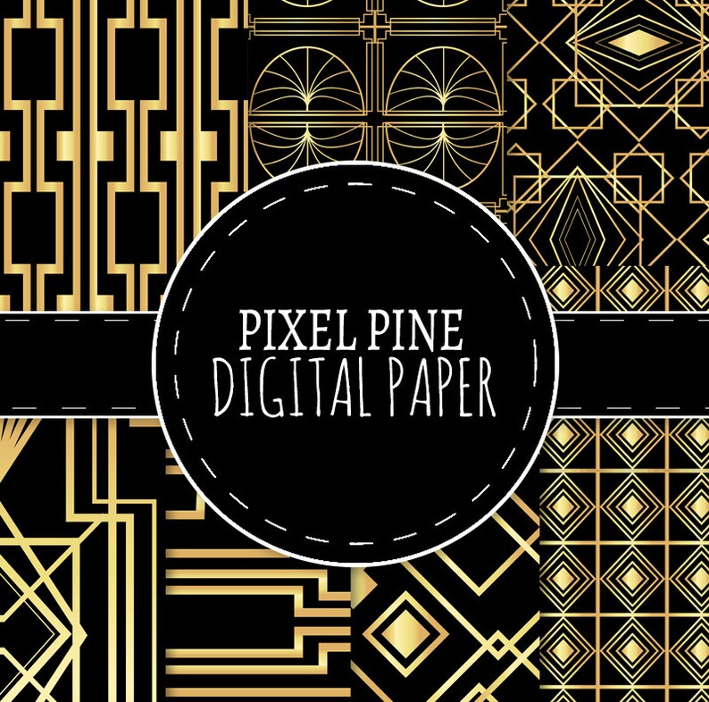Art Deco Digital Paper Black and Gold 14 Jpgs Personal Etsy