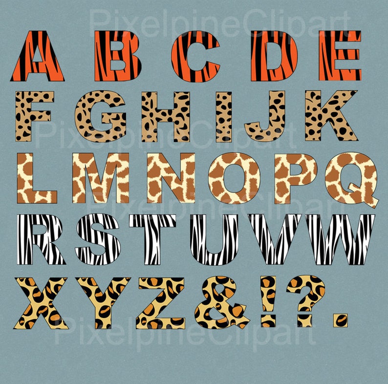 animal print alphabet clipart leopard impression lettres abc etsy