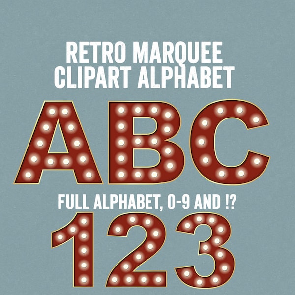 Marquee Alphabet Clipart, Retro Cinema Letter Clip art, ABC marquee letter Clipart, Commercial Use, circus letters alphabet clip art pngs