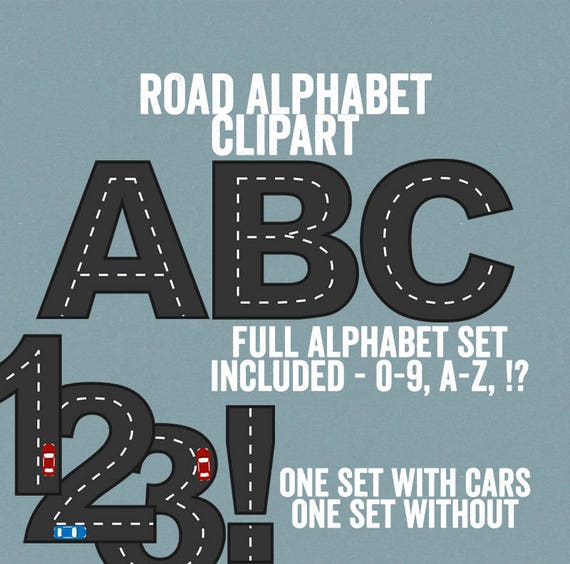 Road Alphabet Clipart Road Way Letters Racing Car Clipart - Etsy