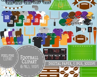 Clipart football, football américain 65 PNGs, football 5 numérique papier jpg, utilisation commerciale, football jersey clipart, png de casque de football