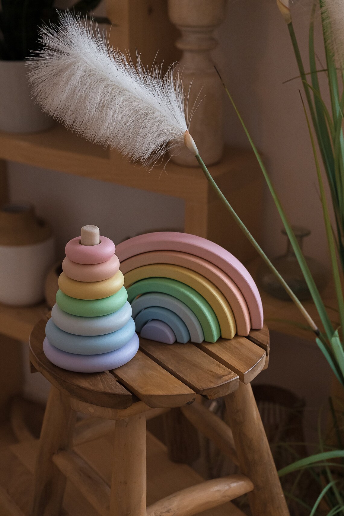 Wooden Rainbow Stacker Pastel Rainbow Stacker Waldorf Toys Etsy