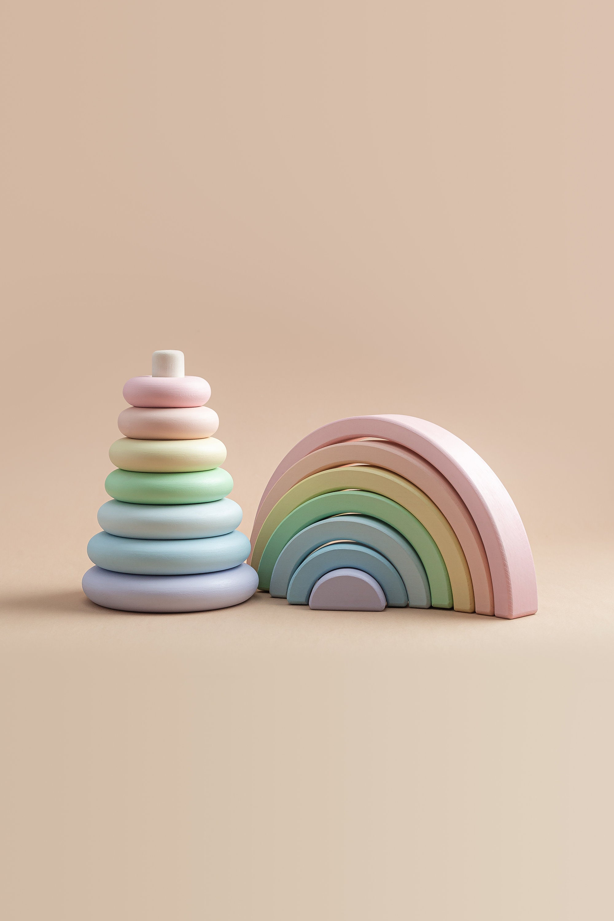 Wooden Rainbow Stacker Pastel Rainbow Stacker Waldorf Toys Etsy
