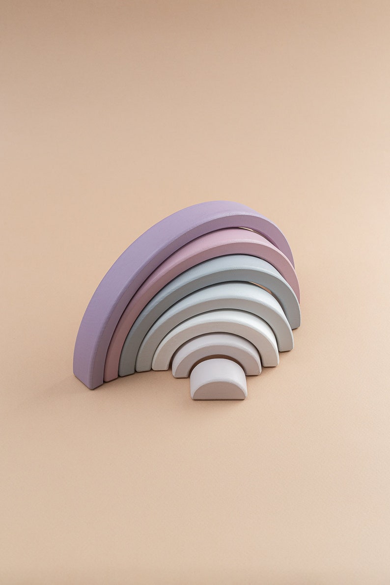 Apilador de arco iris de madera orgánico juguetes bebé primer | Etsy