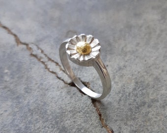 Mixed Metal Ring, Sterling Silver and Fine Gold Ring, Flower Ring, Mayweed Ring, Delicate Ring