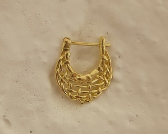 18K Yellow Gold Boho Style Earrings, Tribal Earrings, Ethnic Earrings, Woven Earrings