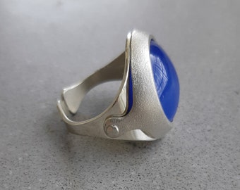 Blue agate stone set in sterling silver handcrafted ring