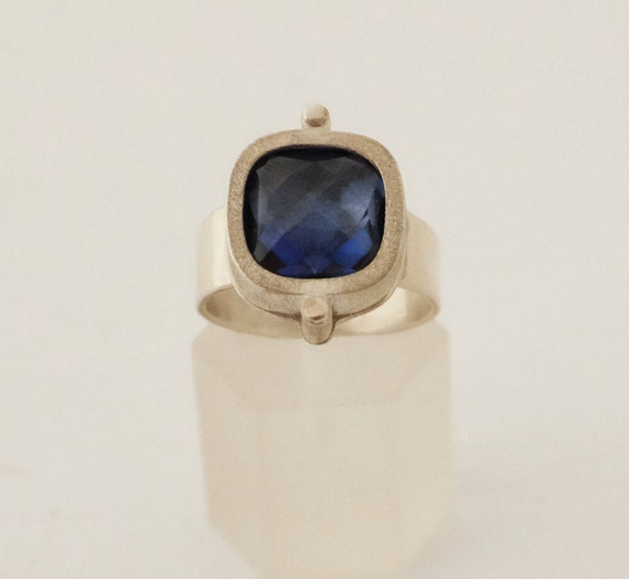 Blue Stone Ring, Brutalist Jewelry