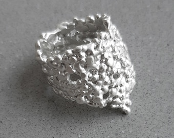 Grain textured armor ring handmade of sterling silver
