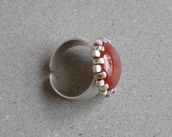 Carnelian Gemstone, Sterling Silver Ring, Handcrafted Ring, Floral Jewelry