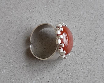 Karneol Ädelsten, Sterlingsilverring, Handgjord ring, Blomstersmycken